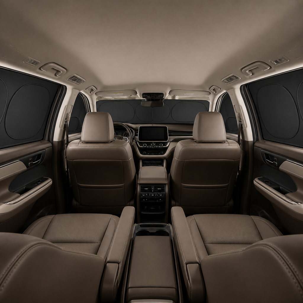 8-Piece Full-Cabin Blackout Shade Set - Compatible with Toyota Highlander (2020-2025) installed in a quiet parked cabin