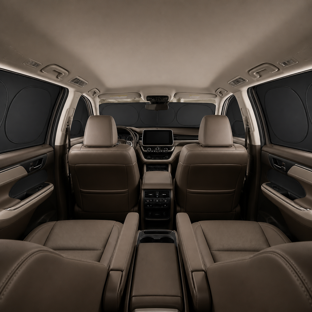 8-Piece Full-Cabin Blackout Shade Set - Compatible with Toyota Highlander (2020-2025) installed in a quiet parked cabin