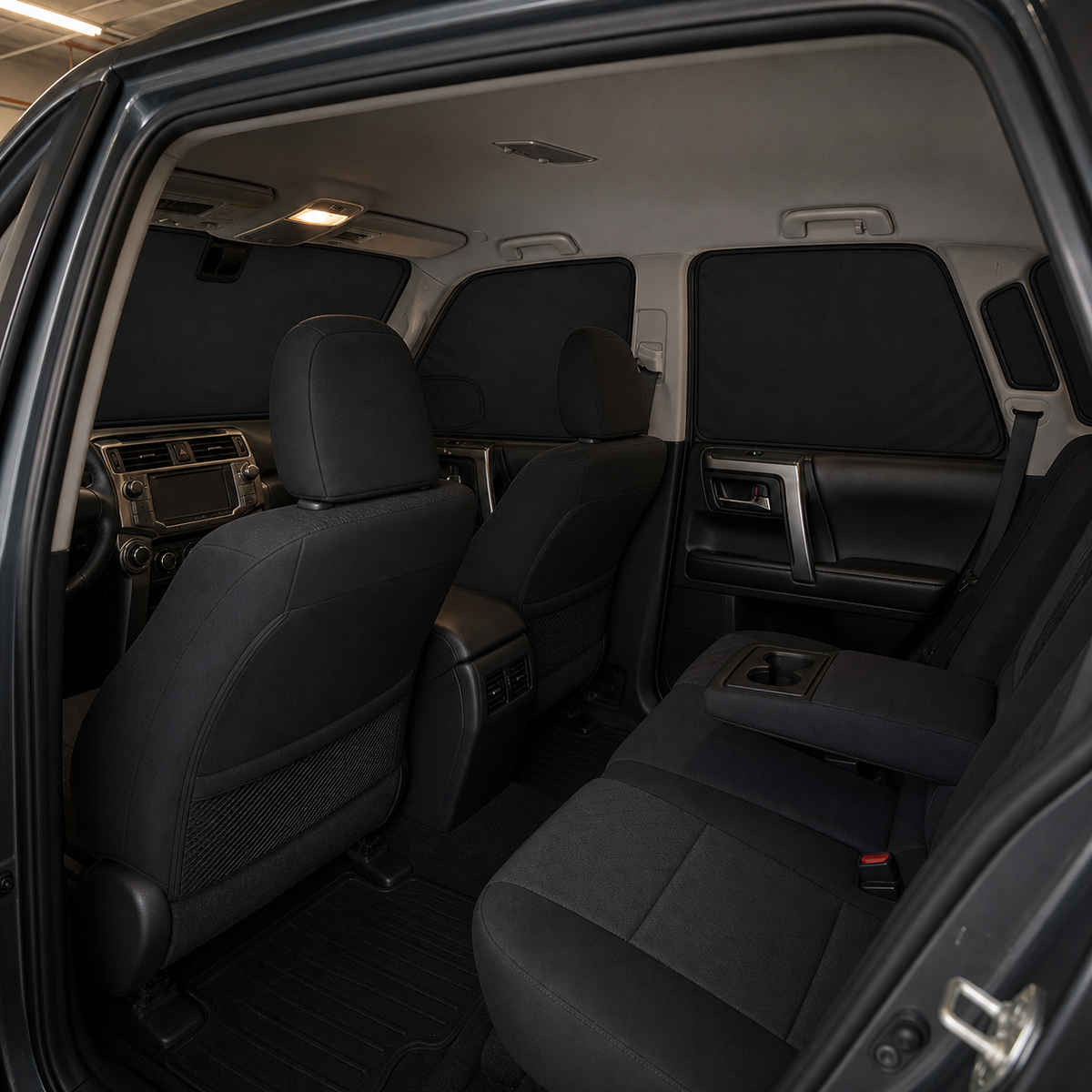 8-Piece Full-Cabin Blackout Shade Set - Compatible with Toyota 4Runner (2010-2024) installed in a quiet parked cabin