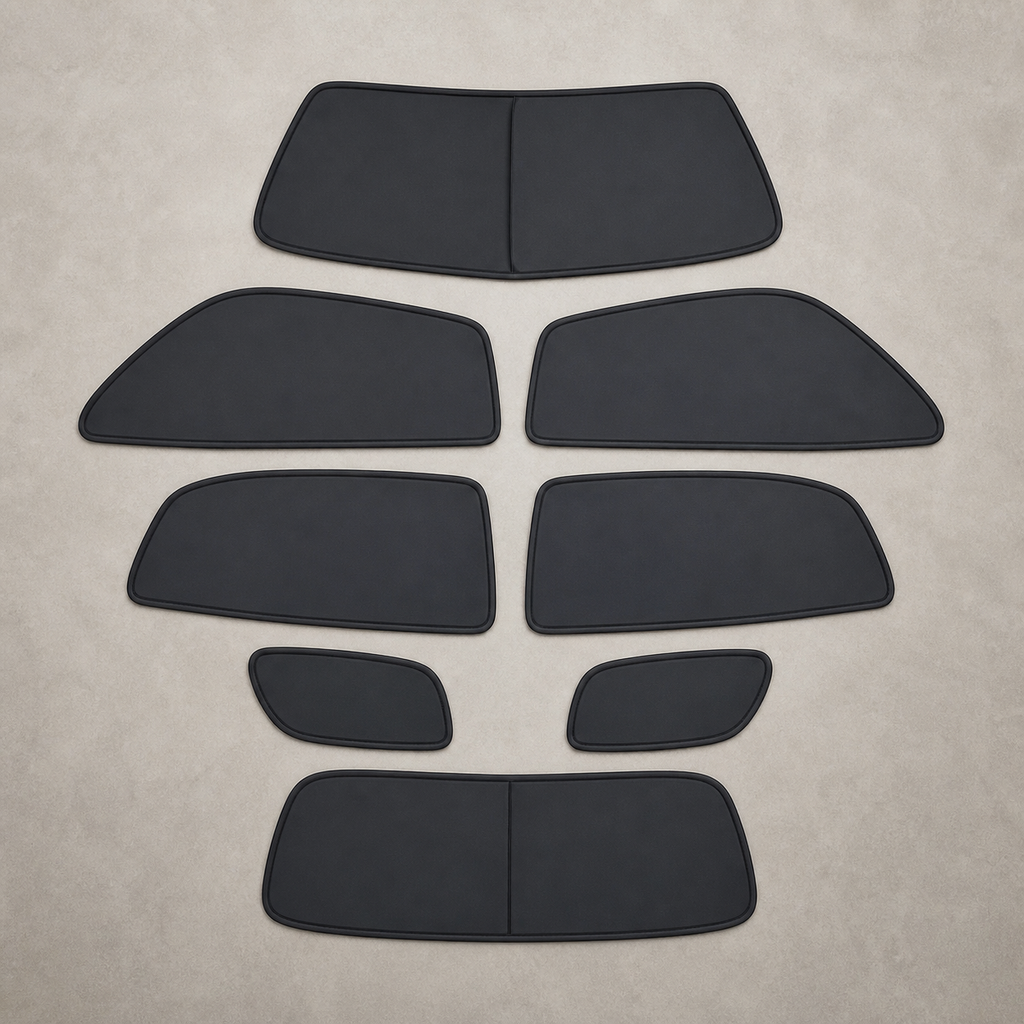 Eight separate fitted full-cabin blackout shade panels