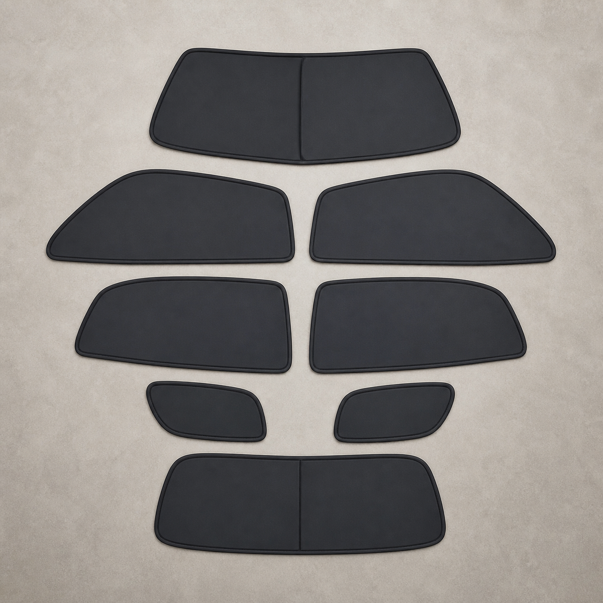 Eight separate fitted full-cabin blackout shade panels