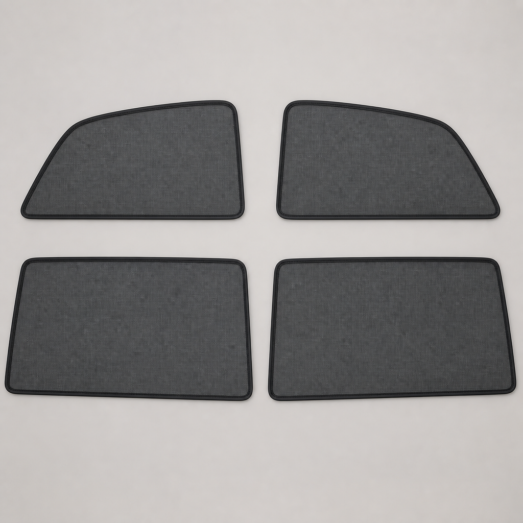 Four-piece magnetic mesh door-window shade set shown in a flat lay