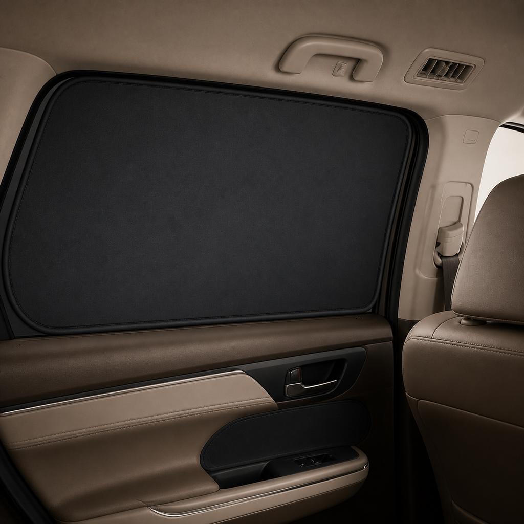 Fitted blackout panel aligned with a side-window opening