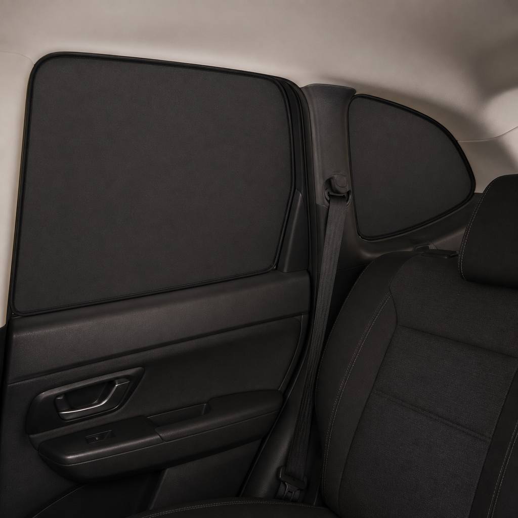 Fitted blackout panel aligned with a side-window opening