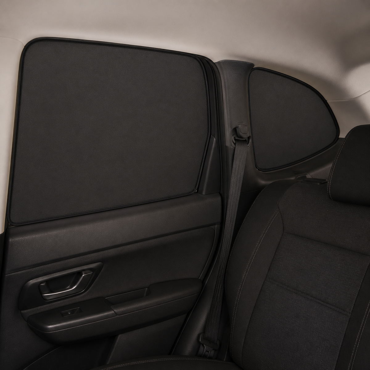 Fitted blackout panel aligned with a side-window opening