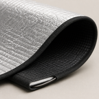 Silver exterior and black cabin-facing blackout material detail