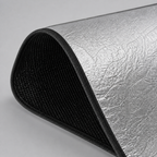 Silver exterior and black cabin-facing blackout material detail