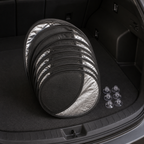 Eight twist-folded blackout panels ready for compact storage