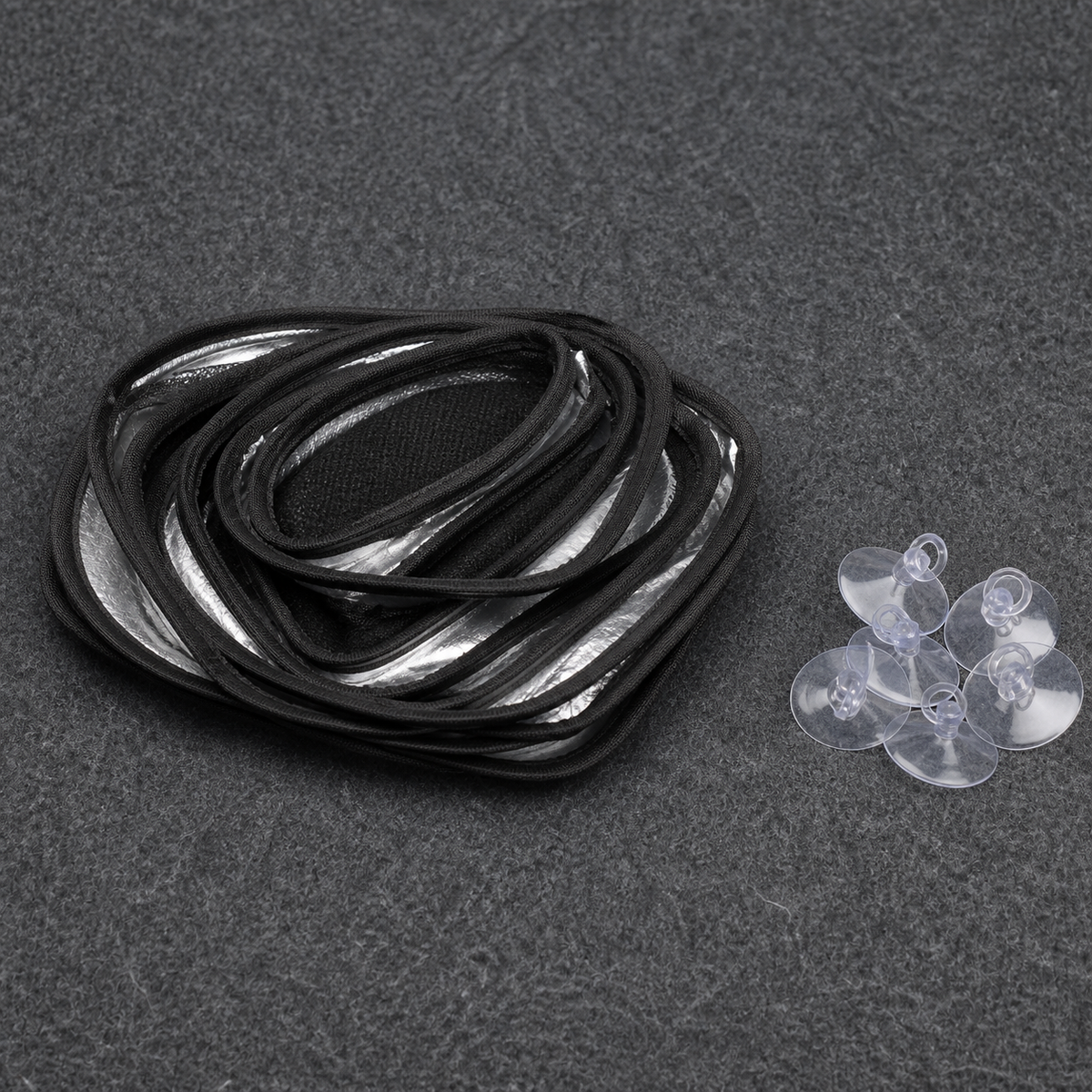Eight twist-folded blackout panels ready for compact storage