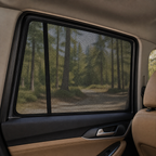 Custom-fit black mesh shade fitted in a RAV4 side window